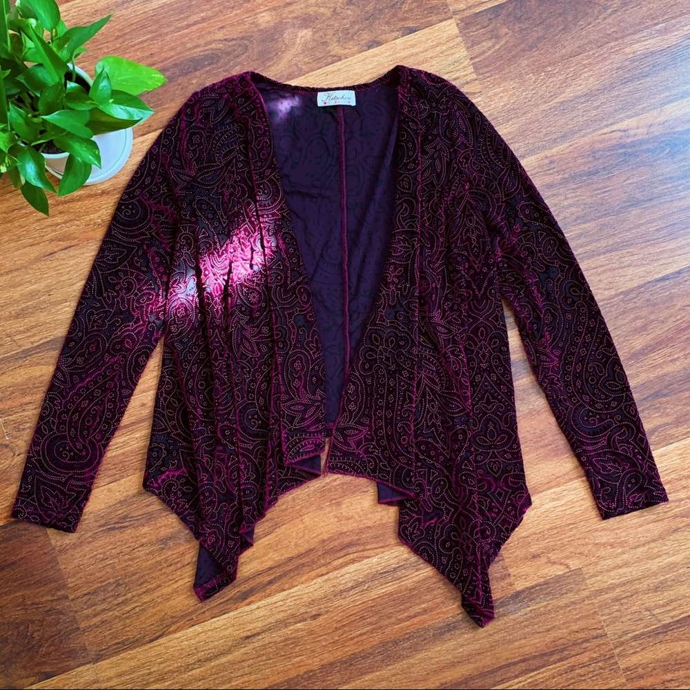 LAST CALL • EUC • Velvet Boho Waterfall Open Cardigan